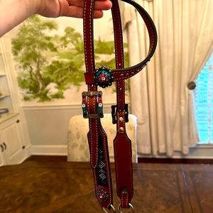 Showman pink and teal bling one ear headstall